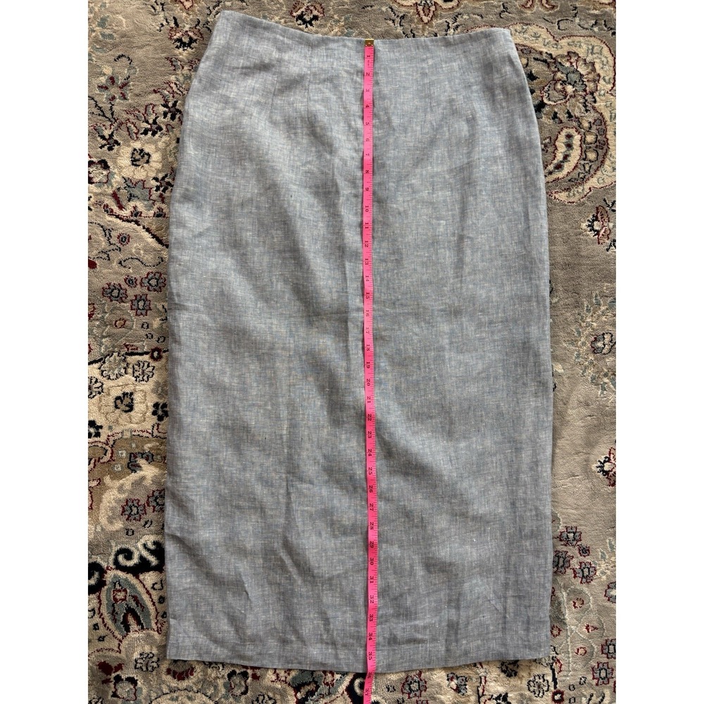 New Loft Linen Skirt Button Detail Midi Straight Split SZ 12 Chambray Blue - Picture 5 of 8